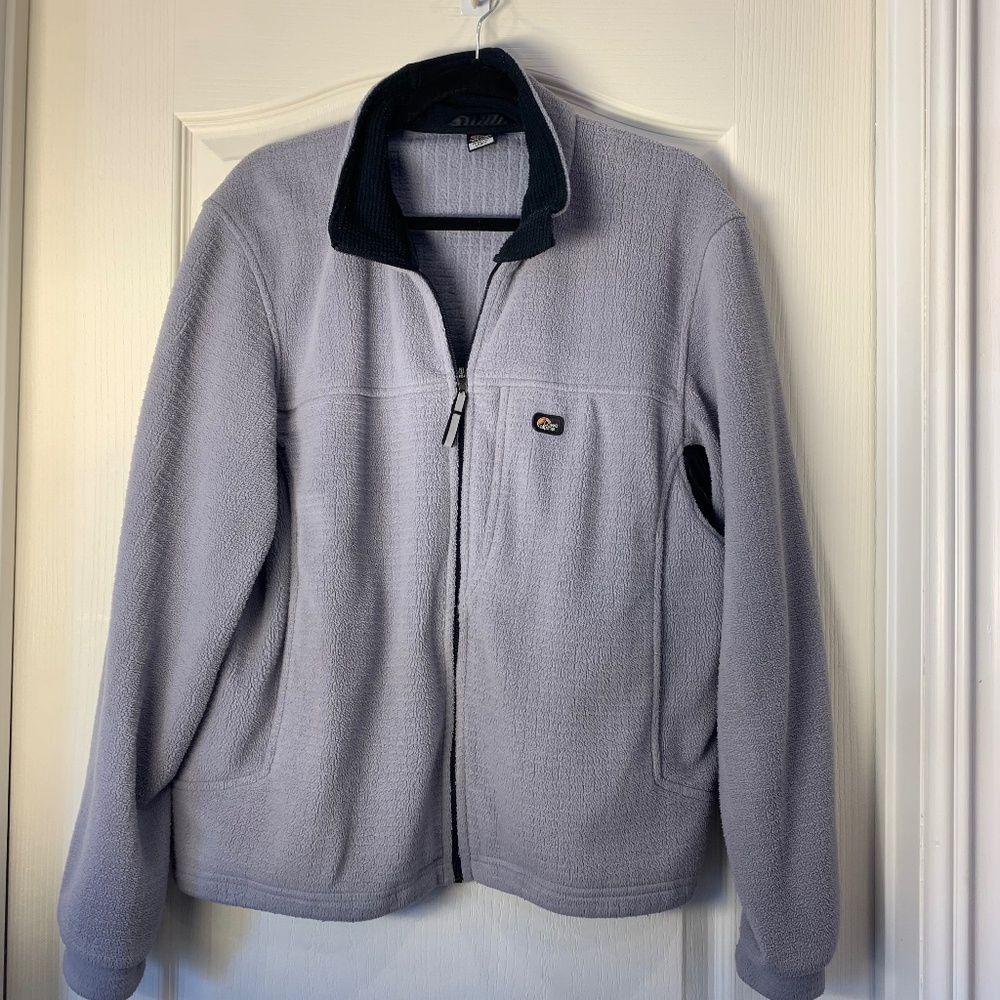 Lowe Alpine Womenβs Fleece Jacket Grey Black Large Made in Canada Outdoor Travel